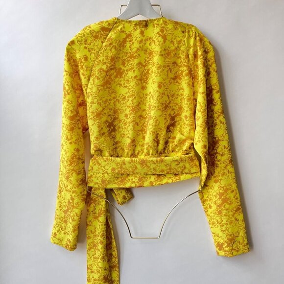Rodebjer floral print wrap top, yellow, Size L - Picture 3 of 8